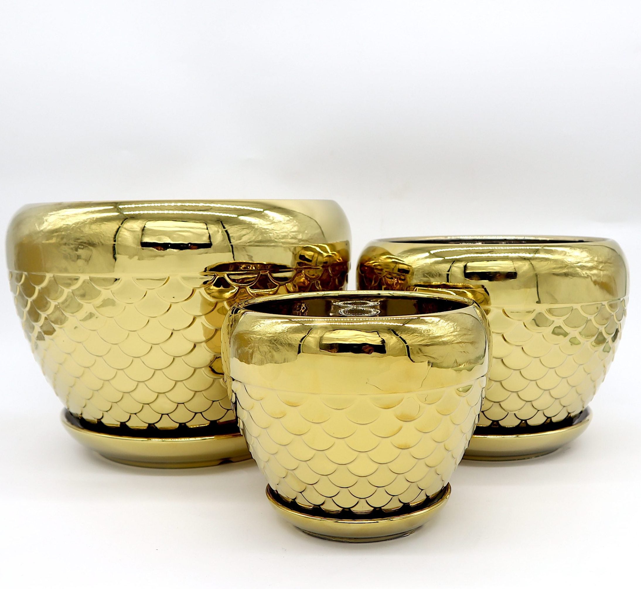 Ceramic Golden “Peacock feather” Flower Pot