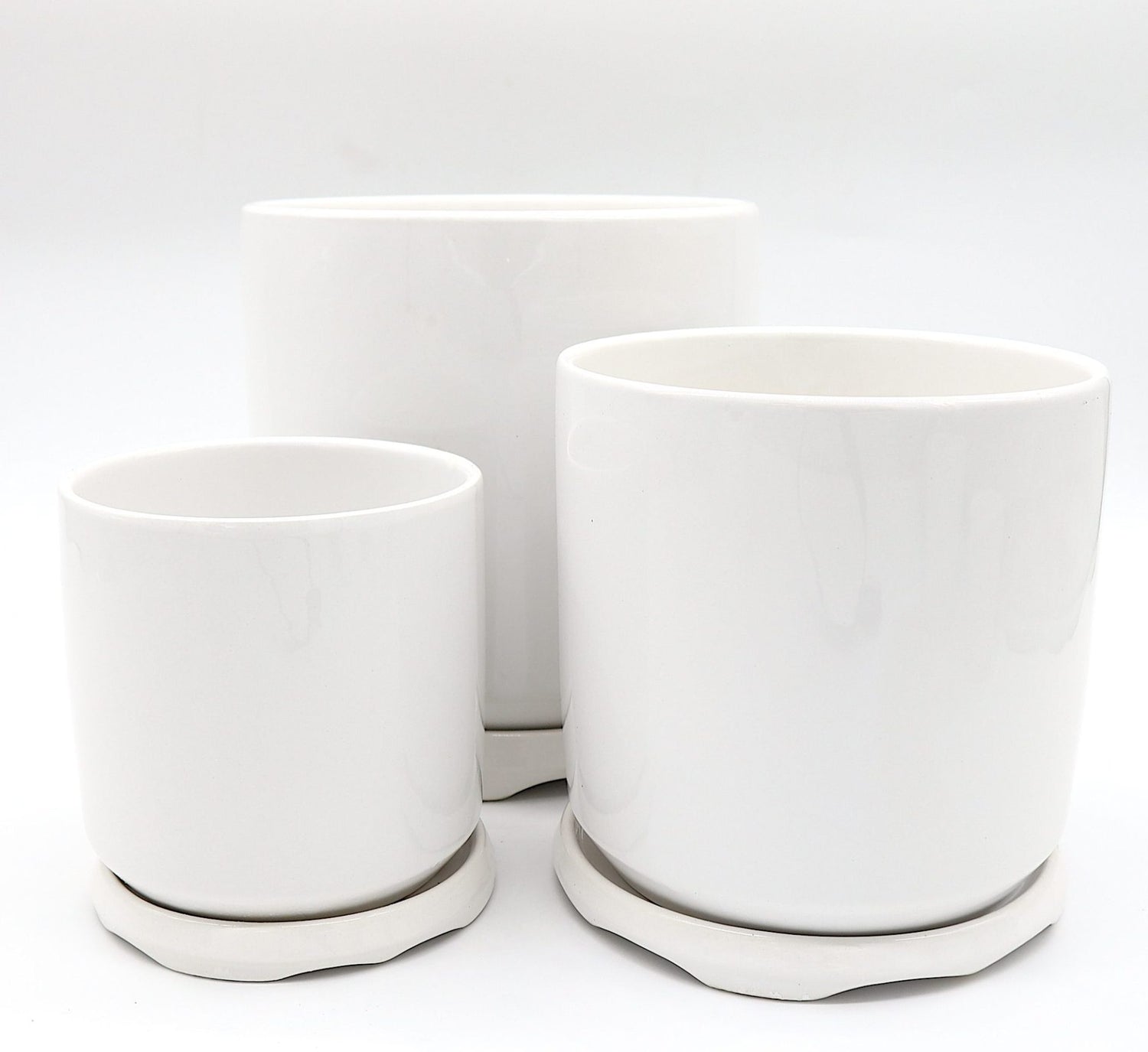 Indoor White Ceramic Pot with attached Saucer