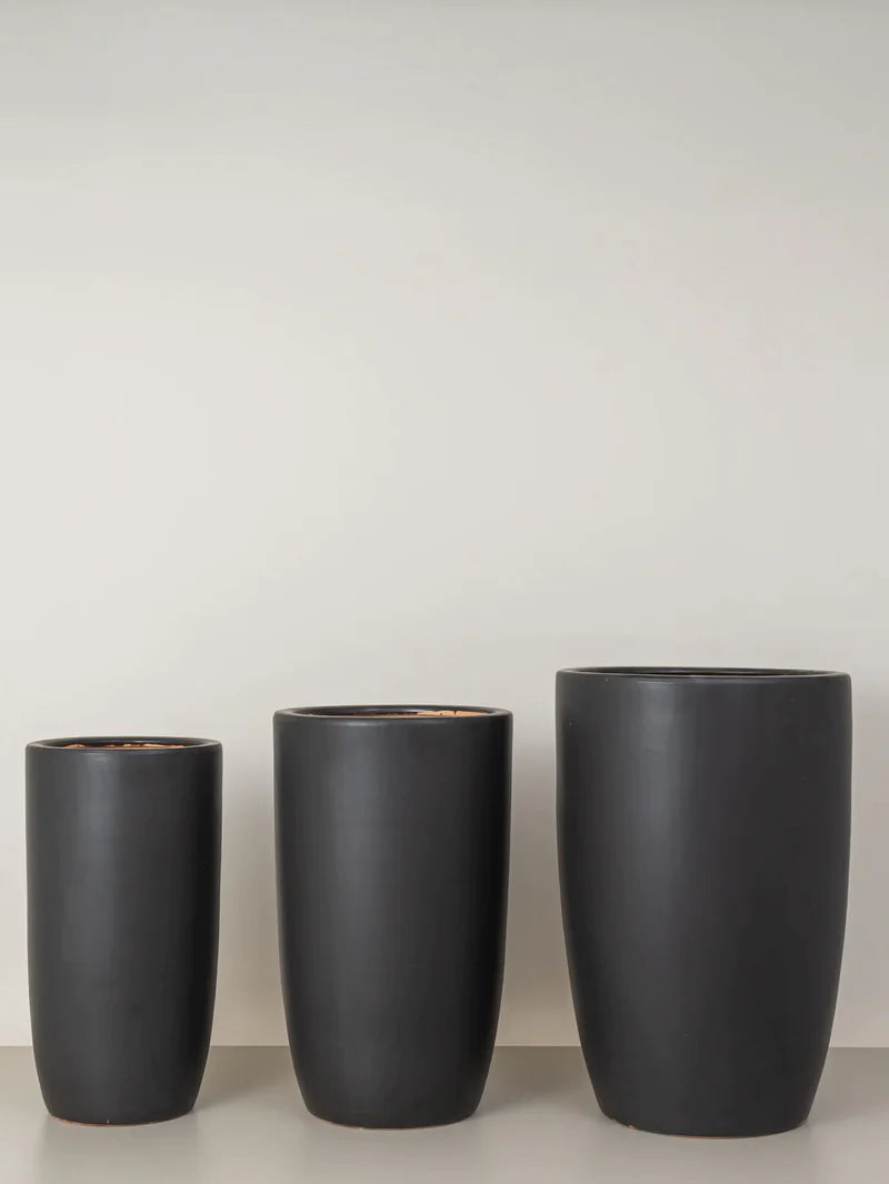 Elegant Black Ceramic Pot Set | Modern Planters for Indoor &amp; Outdoor Use